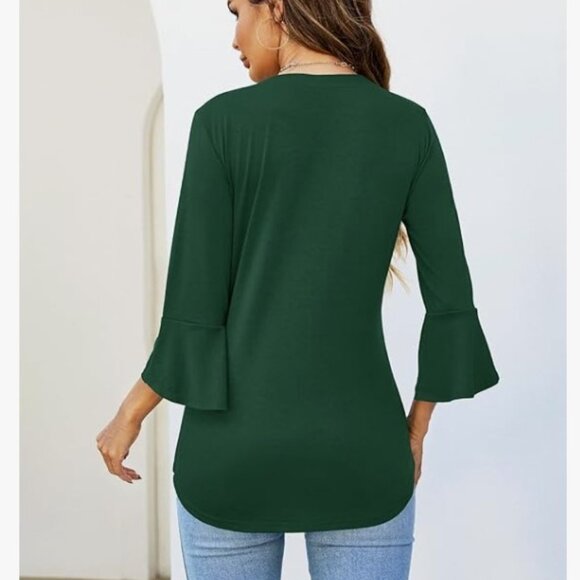 NWT -- 3/4 sleeve top V-neck shirt size large gorgeous green - Picture 4 of 5